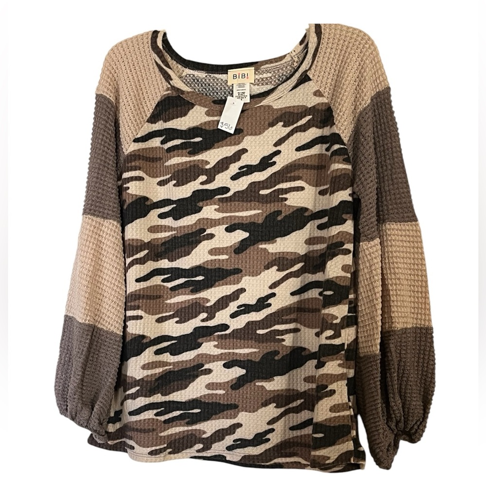 BiBi•Camo Waffle Knit Long Sleeve